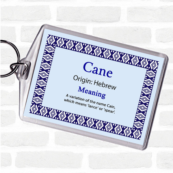 Cane Name Meaning Bag Tag Keychain Keyring  Blue