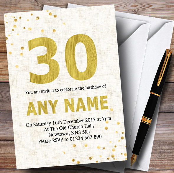 White Gold Fleck 30th Personalised Birthday Party Invitations