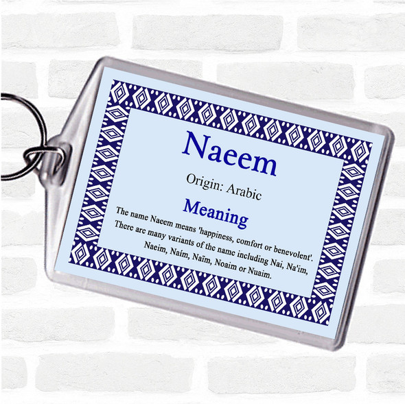 Naeem Name Meaning Bag Tag Keychain Keyring  Blue