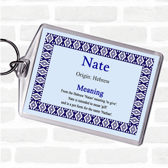 Nate Name Meaning Bag Tag Keychain Keyring  Blue