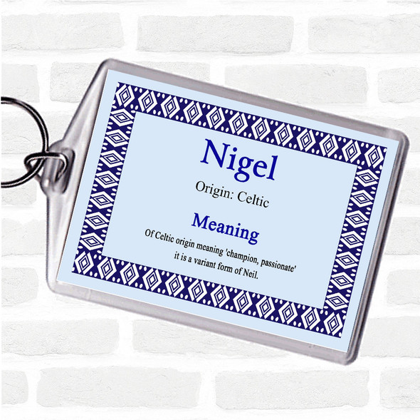 Nigel Name Meaning Bag Tag Keychain Keyring  Blue