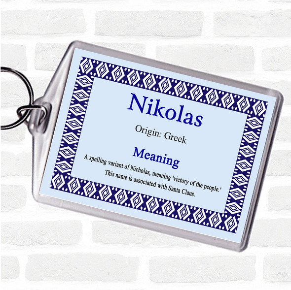 Nikolas Name Meaning Bag Tag Keychain Keyring  Blue