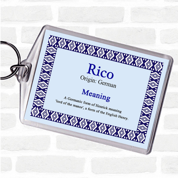 Rico Name Meaning Bag Tag Keychain Keyring  Blue