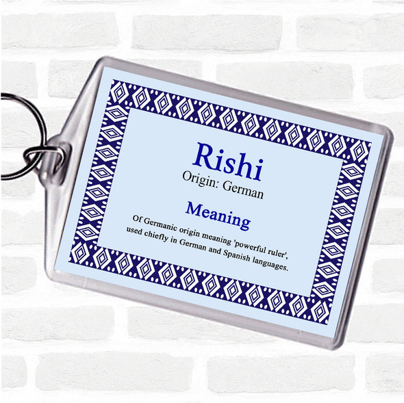 Rishi Name Meaning Bag Tag Keychain Keyring  Blue