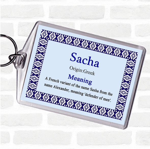 Sacha Name Meaning Bag Tag Keychain Keyring  Blue