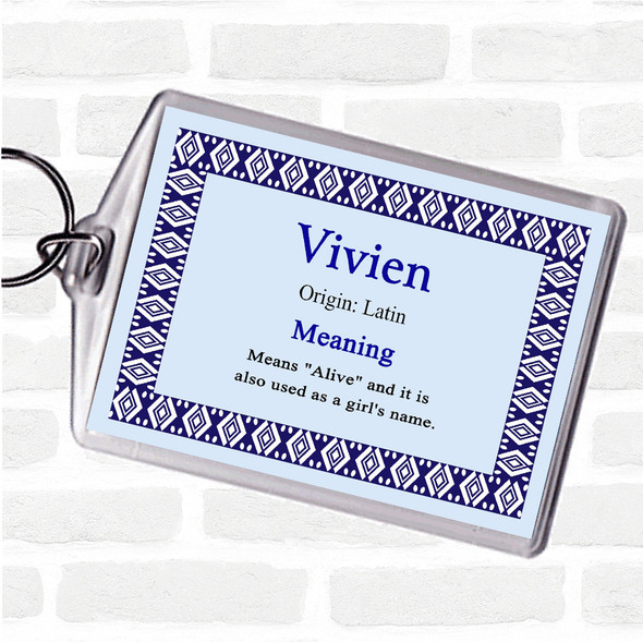 Vivien Name Meaning Bag Tag Keychain Keyring  Blue