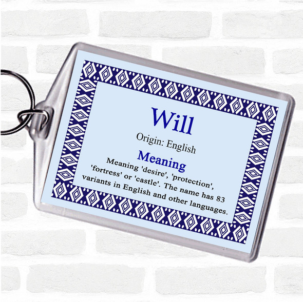 Will Name Meaning Bag Tag Keychain Keyring  Blue