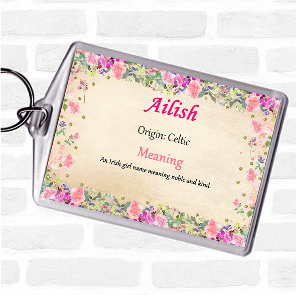 Ailish Name Meaning Bag Tag Keychain Keyring  Floral