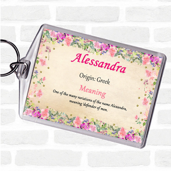Alessandra Name Meaning Bag Tag Keychain Keyring  Floral