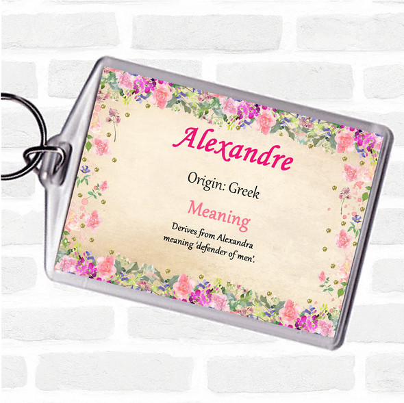 Alexandre Name Meaning Bag Tag Keychain Keyring  Floral