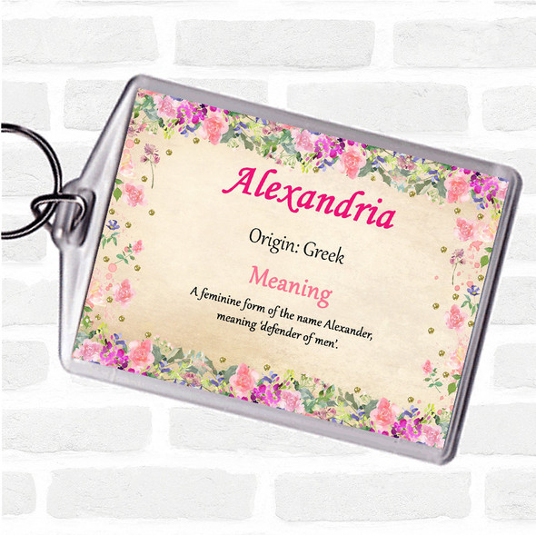 Alexandria Name Meaning Bag Tag Keychain Keyring  Floral