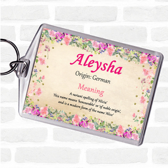 Aleysha Name Meaning Bag Tag Keychain Keyring  Floral