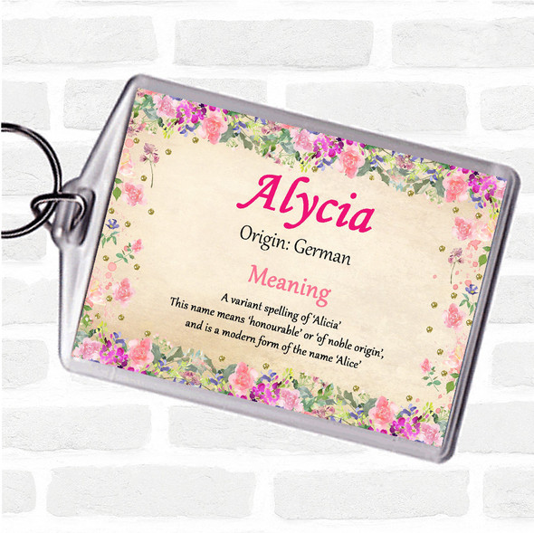 Alycia Name Meaning Bag Tag Keychain Keyring  Floral