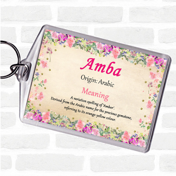 Amba Name Meaning Bag Tag Keychain Keyring  Floral