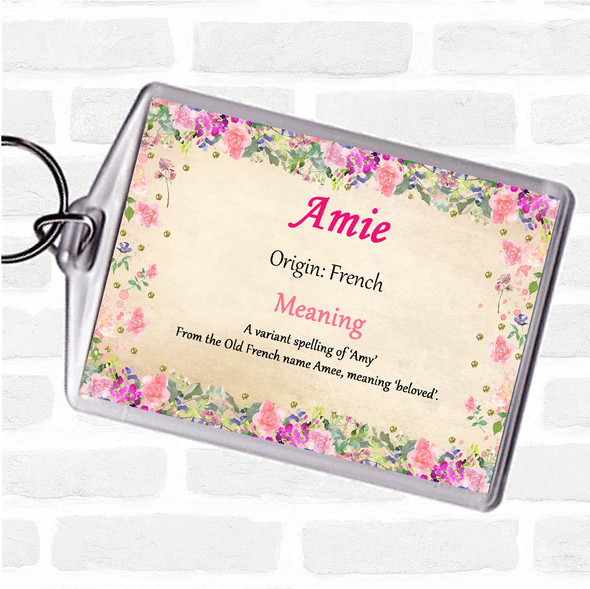 Amie Name Meaning Bag Tag Keychain Keyring  Floral