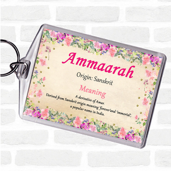 Ammaarah Name Meaning Bag Tag Keychain Keyring  Floral