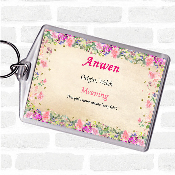 Anwen Name Meaning Bag Tag Keychain Keyring  Floral