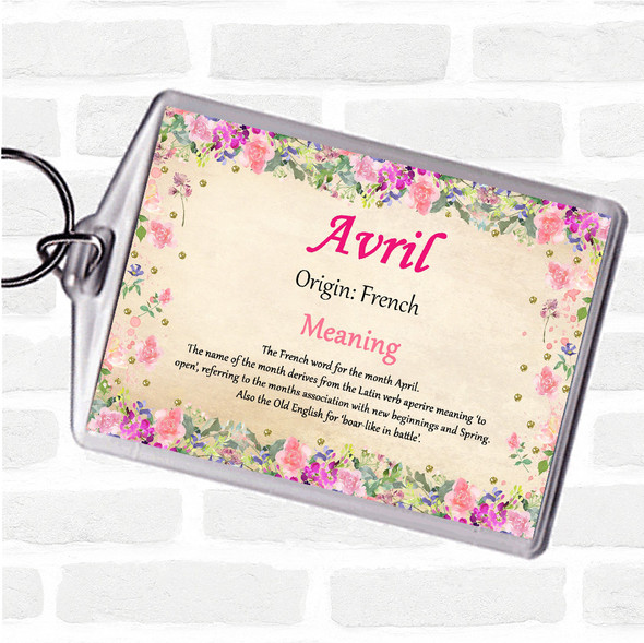 Avril Name Meaning Bag Tag Keychain Keyring  Floral