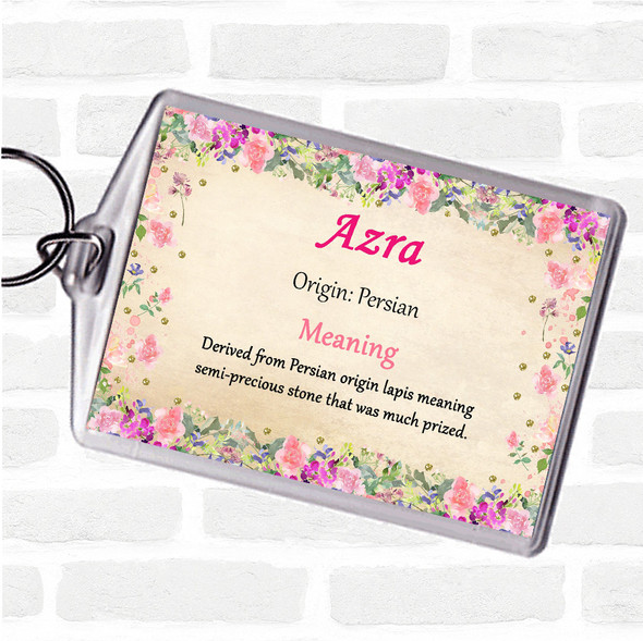 Azra Name Meaning Bag Tag Keychain Keyring  Floral