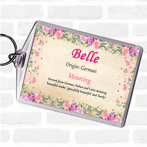 Belle Name Meaning Bag Tag Keychain Keyring  Floral
