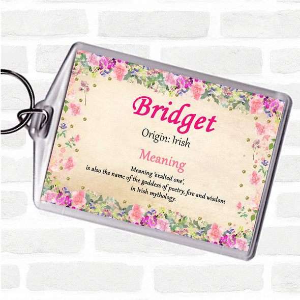 Bridget Name Meaning Bag Tag Keychain Keyring  Floral