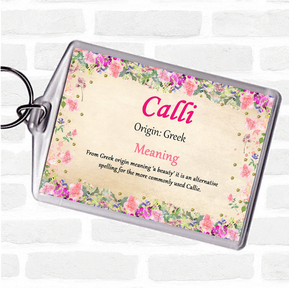 Calli Name Meaning Bag Tag Keychain Keyring  Floral