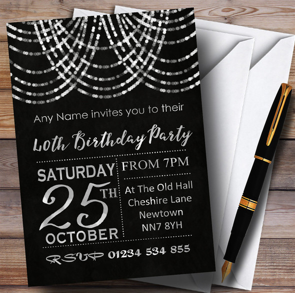 Silver Draped Garland 40th Personalised Birthday Party Invitations