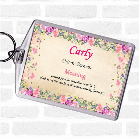 Carly Name Meaning Bag Tag Keychain Keyring  Floral