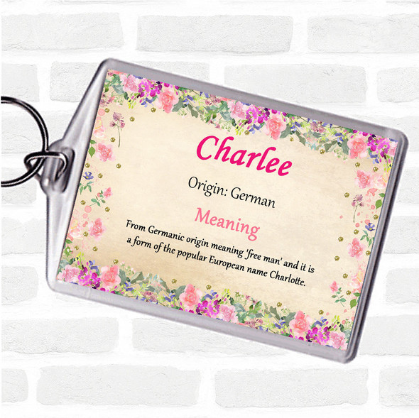 Charlee Name Meaning Bag Tag Keychain Keyring  Floral