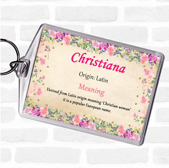 Christiana Name Meaning Bag Tag Keychain Keyring  Floral