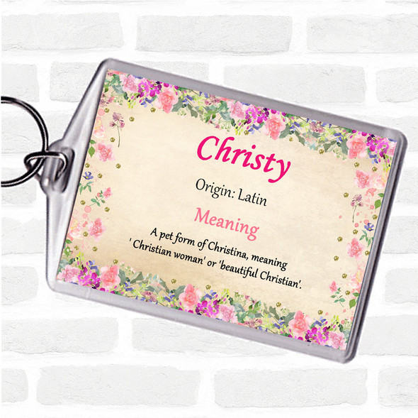 Christy Name Meaning Bag Tag Keychain Keyring  Floral