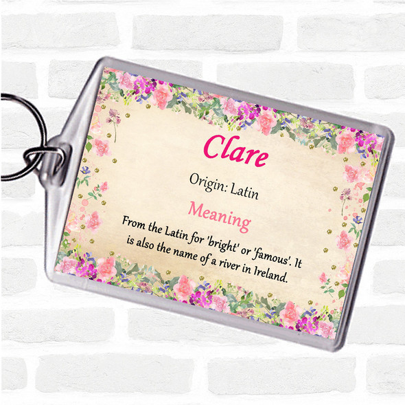 Clare Name Meaning Bag Tag Keychain Keyring  Floral