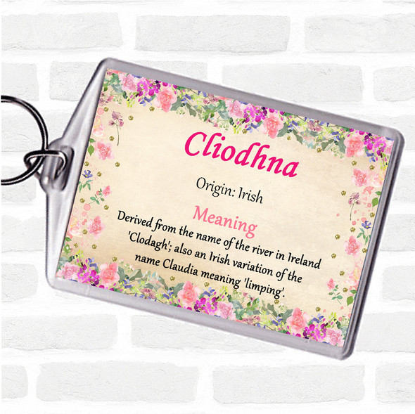 Cliodhna Name Meaning Bag Tag Keychain Keyring  Floral