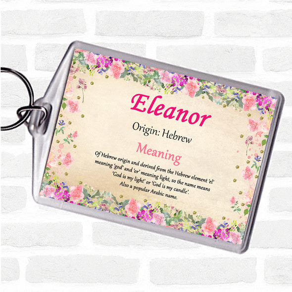 Eleanor Name Meaning Bag Tag Keychain Keyring  Floral