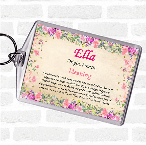 Ella Name Meaning Bag Tag Keychain Keyring  Floral