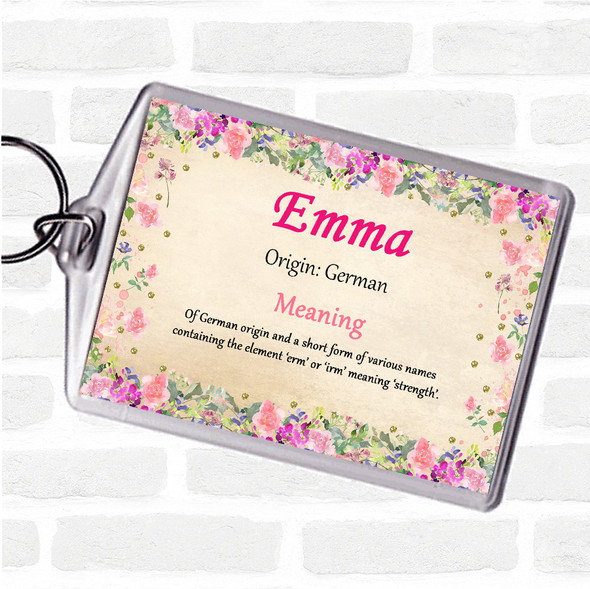 Emma Name Meaning Bag Tag Keychain Keyring  Floral