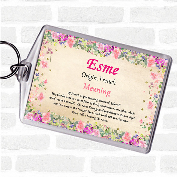 Esme Name Meaning Bag Tag Keychain Keyring  Floral