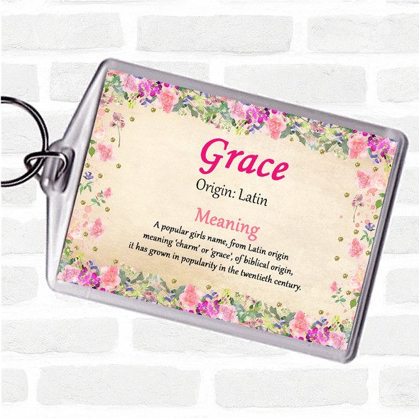 Grace Name Meaning Bag Tag Keychain Keyring  Floral
