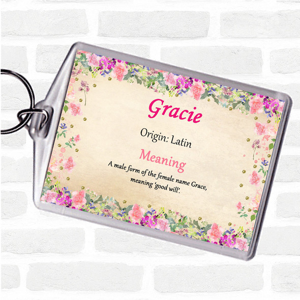Gracie Name Meaning Bag Tag Keychain Keyring  Floral