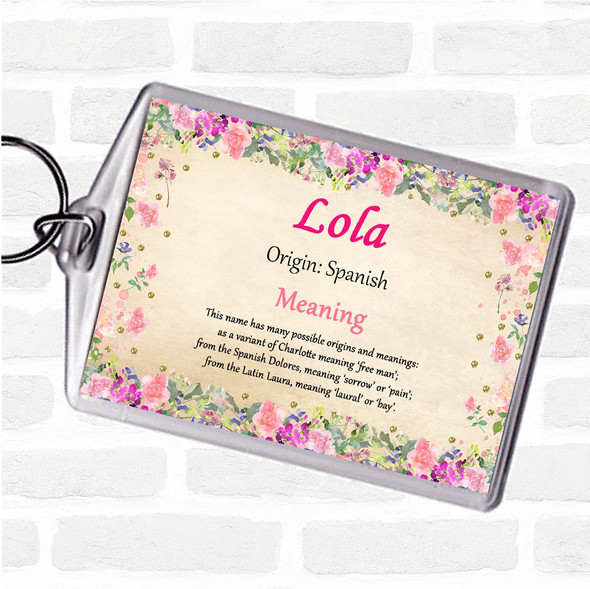 Lola Name Meaning Bag Tag Keychain Keyring  Floral