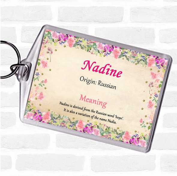 Nadine Name Meaning Bag Tag Keychain Keyring  Floral