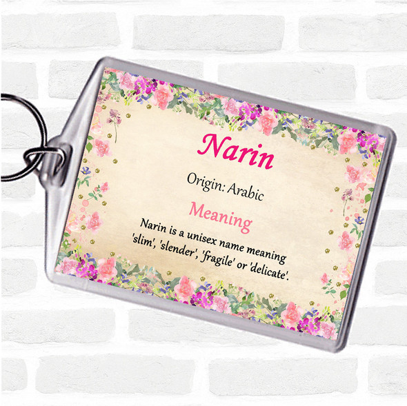 Narin. Name Meaning Bag Tag Keychain Keyring  Floral