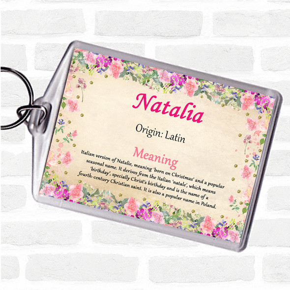 Natalia Name Meaning Bag Tag Keychain Keyring  Floral