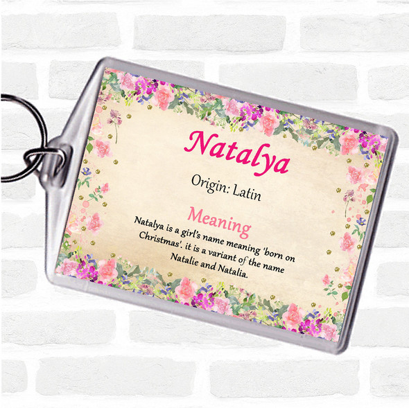 Natalya Name Meaning Bag Tag Keychain Keyring  Floral