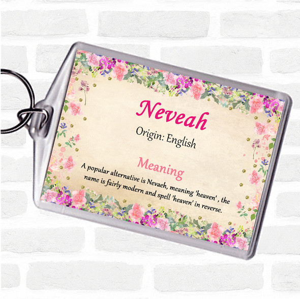 Neveah Name Meaning Bag Tag Keychain Keyring  Floral
