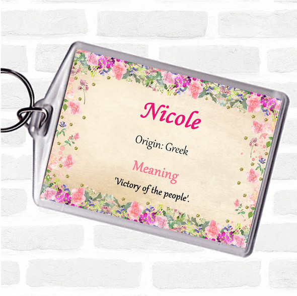 nicole Name Meaning Bag Tag Keychain Keyring  Floral