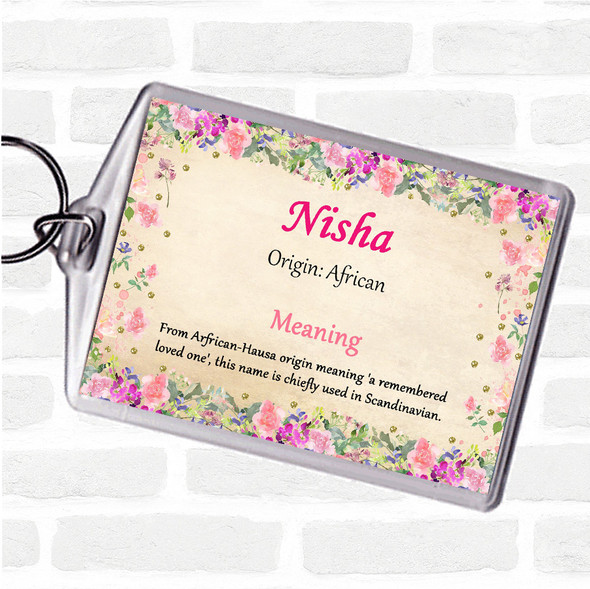 Nisha Name Meaning Bag Tag Keychain Keyring  Floral