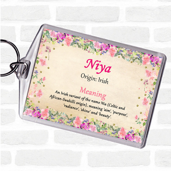 Niya Name Meaning Bag Tag Keychain Keyring  Floral