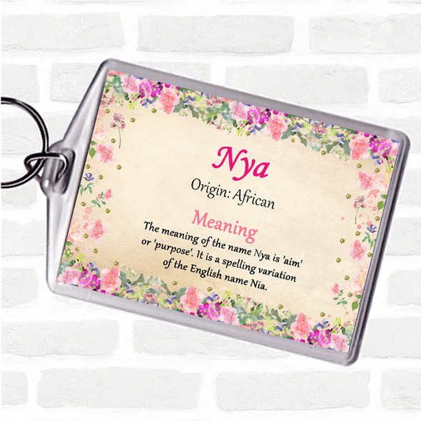 Nya Name Meaning Bag Tag Keychain Keyring  Floral