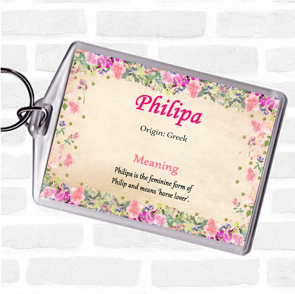 Philipa Name Meaning Bag Tag Keychain Keyring  Floral